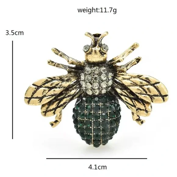 Amber Gold Bee Brooch with Amber and Smoke Crystals - Picture 5 of 6